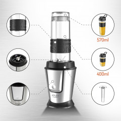 JUNG JUNG Smoothie-Maker ADLER AD4081 Smoothie Maker Standmixer elektrisch Smoothie Maker to go, 500,00 W, inkl 2x Trinkflaschen 570ml+ 400ml BPA-frei Milchshaker, Eiweissshaker  Производитель смузи JUNG ADLER AD4081, стационарный миксер, электрический см