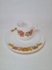 Чайное трио винтажное Schott Mainz, стекло с цветочным рисунком в оранжевых тонах, 10 x 7 см/ 14 см/ 19 см, Германия, 1960-70гг.