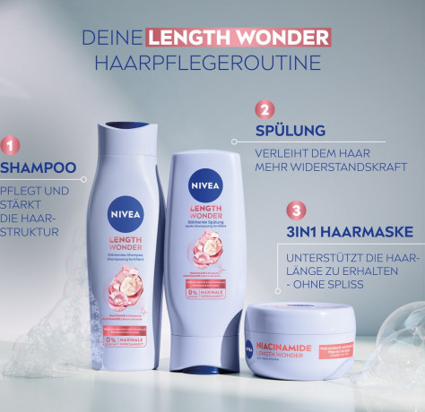 NIVEA Length Wonder Starkendes Shampoo, 250 ml, Нивеа Шампунь укрепляющий для длинных волос, ниацинамид и масло ши, против ломкости и секущихся кончиков, 250 мл