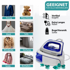 Blaupunkt Blaupunkt Dampfbugelstation MEN803 Dampfbugelstation 2250W Bugelstation 5.2 Bar Dampfstoss 280g, 1,2 L Tank abnehmbar, Keramiksohle Bugeleisen Dampf, Dampfbugeleisen  Паровая гладильная станция Blaupunkt MEN803 Гладильная станция с паром, 2250 В