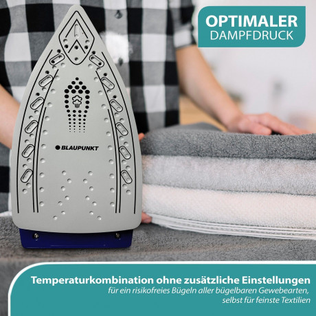 Blaupunkt Blaupunkt Dampfbugelstation MEN803 Dampfbugelstation 2250W Bugelstation 5.2 Bar Dampfstoss 280g, 1,2 L Tank abnehmbar, Keramiksohle Bugeleisen Dampf, Dampfbugeleisen  Паровая гладильная станция Blaupunkt MEN803 Гладильная станция с паром, 2250 В
