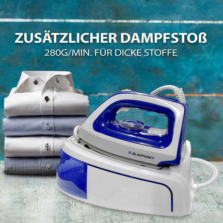 Blaupunkt Blaupunkt Dampfbugelstation MEN803 Dampfbugelstation 2250W Bugelstation 5.2 Bar Dampfstoss 280g, 1,2 L Tank abnehmbar, Keramiksohle Bugeleisen Dampf, Dampfbugeleisen  Паровая гладильная станция Blaupunkt MEN803 Гладильная станция с паром, 2250 В