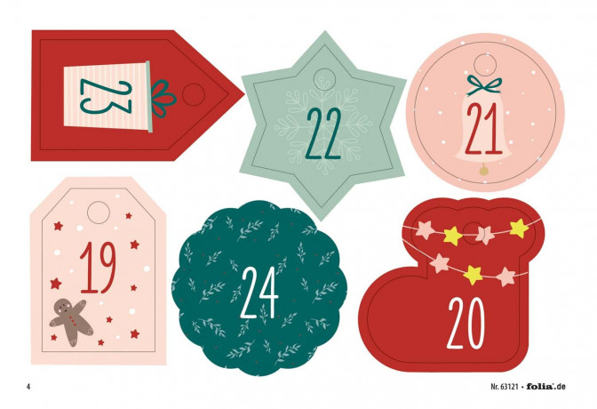 folia Adventskalender 2026-Set Juteoptik, 24 Saeckchen, Folia Адвент-календарь 2026 в джутовом стиле для самостоятельного наполнения, 24 мешочка с бирками