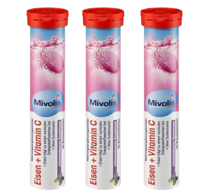 Mivolis Eisen+Vitamin C Brausetabletten SET 3x20 St, Миволис НАБОР Шипучие таблетки Железо+Витамин C, 3х20 шт