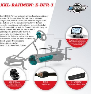 BERG Elektrisch Go-Kart mit XXL-Rahmen Race GTS mit dreigangschaltung Grau ab 6 Jahren Электрический картинг с рамой XXL Race GTS с трехступенчатой ??коробкой передач серый с 6 лет