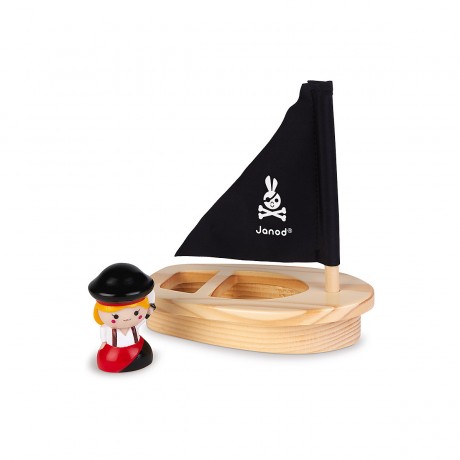 Janod Badespielzeug Wasserspritzer-Piratin mit Boot Игрушка для ванной с брызгами воды пират с лодкой