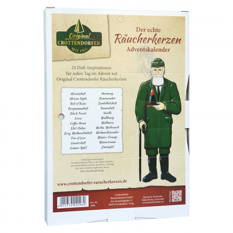 ORIGINAL CROTTENDORFER Räucherkerzenadventskalender 2026, Адвент-календарь 2026 Original Crottendorfer с ароматическими курительными конусами, 24 аромата