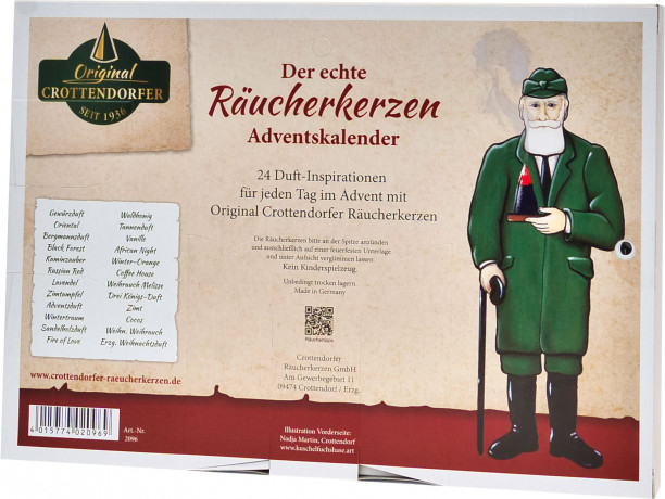 ORIGINAL CROTTENDORFER Räucherkerzenadventskalender 2026, Адвент-календарь 2026 Original Crottendorfer с ароматическими курительными конусами, 24 аромата