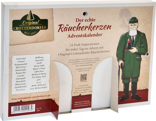 ORIGINAL CROTTENDORFER Räucherkerzenadventskalender 2026, Адвент-календарь 2026 Original Crottendorfer с ароматическими курительными конусами, 24 аромата