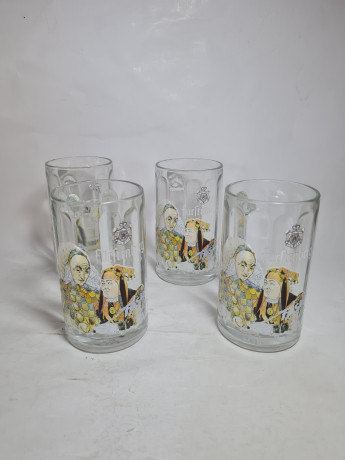 Немецкие пивные кружку винтажные Rastal / Fuftenberg с изображением шутов, стекло, 0.25 л, 12.5 см, 4 шт., Германия, 1970-80гг.