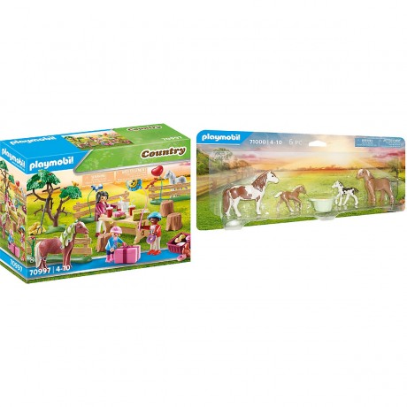 PLAYMOBIL 2er Set: 70997 Kindergeburtstag auf dem Ponyhof + 71000 2x Island Ponys mit Fohlen Набор из 2 штук: 70997 детский день рождения на пони-ферме + 71000 2 исландских пони с жеребятами