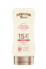 Hawaiian Tropic Glowing Protection Lotion LSF 15, Солнцезащитный Лосьон для сияния кожи SPF 15, с маслом ши и витамином Е, водостойкая формула, тропический аромат, 180мл 