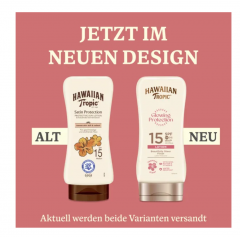 Hawaiian Tropic Glowing Protection Lotion LSF 15, Солнцезащитный Лосьон для сияния кожи SPF 15, с маслом ши и витамином Е, водостойкая формула, тропический аромат, 180мл 