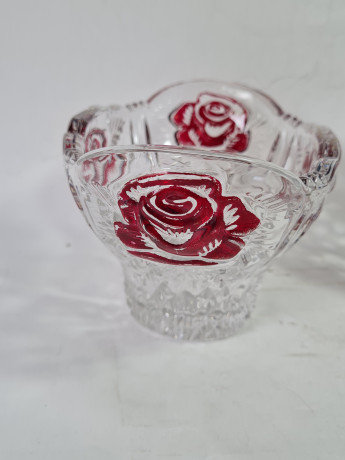 Набор вазочек винтажных Anna Hutte, с красным декором, хрусталь, 2 шт., Германия, 1960-70гг.