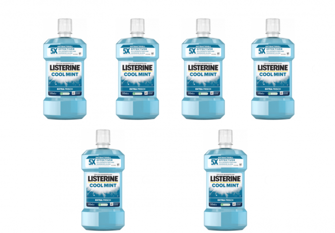 Listerine 6er-Set Mundspuelung Cool Mint, 6 x 500 ml, Listerine набор ополаскивателей для полости рта Cool Mint с интенсивным мятным вкусом, 6 x 500 мл