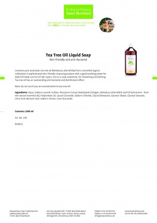 Kraueterhaus Sanct Bernhardt Tea Tree Oil Liquid Soap  1 litre, 1 литр