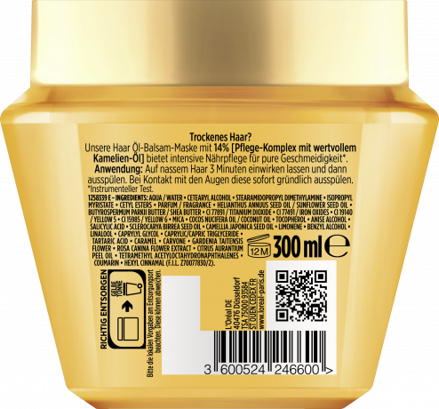 L'Oreal Paris Elvital Oel Magique Pflegende Oel-Balsam-Maske, 300 ml, Питательная маска-бальзам с маслом камелии для сухих волос, мягкость до 72 часов без жирных следов, 300 мл
