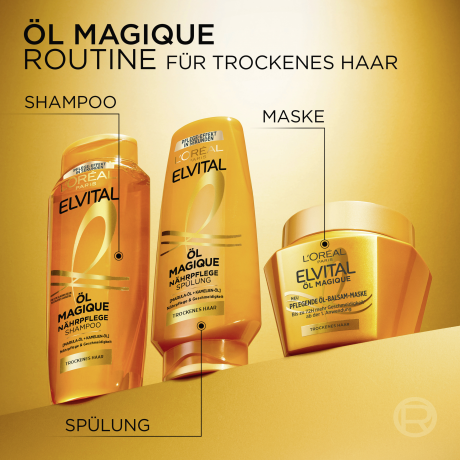 L'Oreal Paris Elvital Oel Magique Pflegende Oel-Balsam-Maske, 300 ml, Питательная маска-бальзам с маслом камелии для сухих волос, мягкость до 72 часов без жирных следов, 300 мл