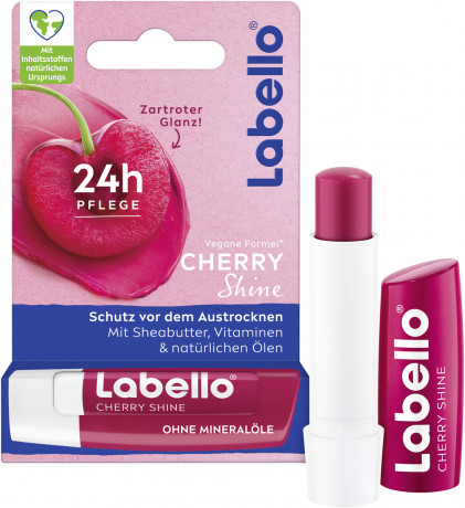 Labello Cherry Shine, Оттеночный бальзам для губ с маслом ши и витамином E для питания и мягкости, аромат вишни, 4,8 г