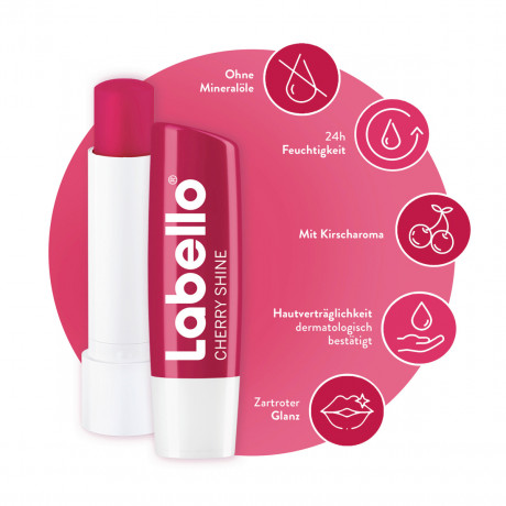 Labello Cherry Shine, Оттеночный бальзам для губ с маслом ши и витамином E для питания и мягкости, аромат вишни, 4,8 г
