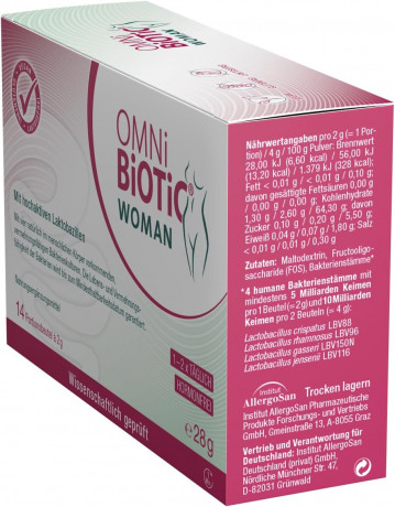 OMNi-BiOTiC WOMAN 14st, Комплекс бактерий Омни Биотик: 4 штамма бактерий для микрофлоры влагалища, Германия, 14 саше