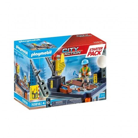 PLAYMOBIL 2er Set: 70885 Mullfahrzeug mit Blinklicht + 70816 Starter Pack Baustelle mit Seilwinde Набор из 2 предметов: 70885 мусоровоз с мигалкой + стартовый пакет 70816 строительная площадка с лебедкой