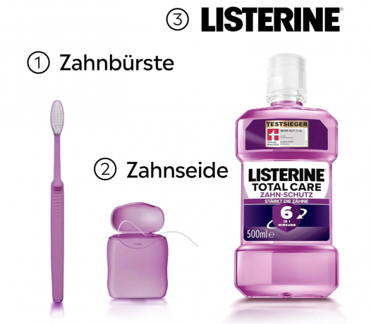 LISTERINE Total Care Tooth Protection 6 x 500 ml Ополаскиватель для полости рта для взрослых (Италия), раствор, комплексная защита зубов и десен 6 в 1, антибактериальный, свежий мятный аромат Набор 6 шт х 500 мл (3000 мл)
