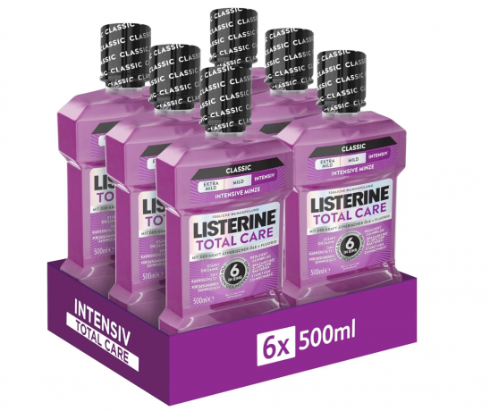 LISTERINE Total Care Tooth Protection 6 x 500 ml Ополаскиватель для полости рта для взрослых (Италия), раствор, комплексная защита зубов и десен 6 в 1, антибактериальный, свежий мятный аромат Набор 6 шт х 500 мл (3000 мл)