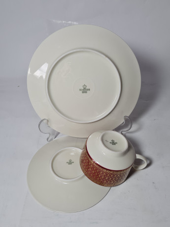 Scherzer Bavaria Бело-красное кофейное трио с позолоченным узором, Германия, 1960-70гг.