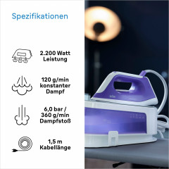Braun Braun Dampfbugelstation CareStyle 1 IS1014VI Dampfbugelstation, Weiss/Violett, 1500 ml Wassertank  Паровая гладильная станция Braun CareStyle 1 IS1014VI, паровая гладильная станция, белый/фиолетовый, резервуар для воды на 1500 мл