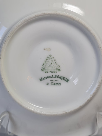 Чайная пара винтажная Limoges France, Maison A.Bosuin a Caen, белый фарфор с желтым узором и цветами, 13 x 7 см, Франция, 1960-70гг.