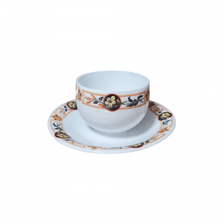 Чайная пара винтажная Limoges France, Maison A.Bosuin a Caen, белый фарфор с желтым узором и цветами, 13 x 7 см, Франция, 1960-70гг.