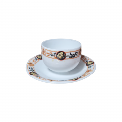 Чайная пара винтажная Limoges France, Maison A.Bosuin a Caen, белый фарфор с желтым узором и цветами, 13 x 7 см, Франция, 1960-70гг.