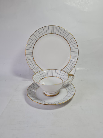 Чайное трио винтажное Konigel.prv. / Tettau 1794, серо-золотой декор, фарфор, Германия, 1960-70гг.