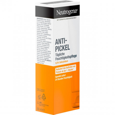 Neutrogena Anti-Pickel Taegliche Feuchtigkeitspflege, 50 ml, Neutrogena Anti-Pickel Ежедневный увлажняющий крем с 0,5% салициловой кислотой, алоэ вера и ромашкой, 50 мл