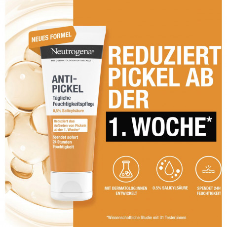 Neutrogena Anti-Pickel Taegliche Feuchtigkeitspflege, 50 ml, Neutrogena Anti-Pickel Ежедневный увлажняющий крем с 0,5% салициловой кислотой, алоэ вера и ромашкой, 50 мл