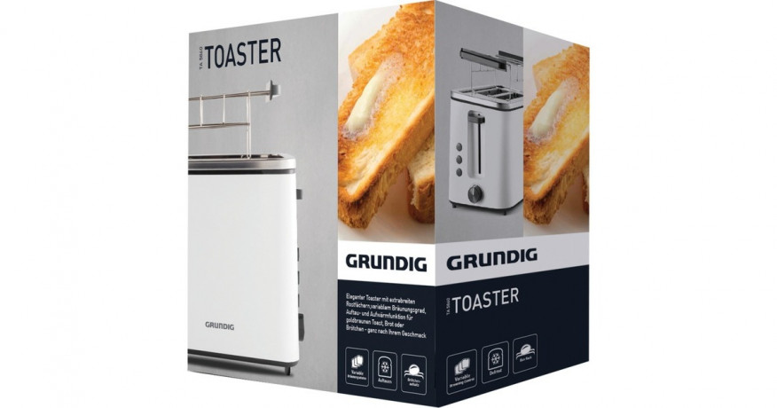 Grundig Grundig Toaster TA 5860 weiss/schwarz, 800 Watt, fur 2 Scheiben Toast weiss/schwarz Тостер Grundig TA 5860 белый/черный, 800 Вт, на 2 ломтика тостов