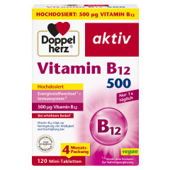 Doppelherz Vitamin B12 500, 120 Mini-Tabletten, 48,2 g, Витамин B12 500 мкг для энергетического обмена и уменьшения усталости, мини-таблетки, 120 шт., 48,2 г
