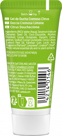 WELEDA Refresh - Erfrischungsdusche Citrus, 20 ml, Освежающий крем-гель для душа Citrus с лимоном и литсеей кубеба, дорожный формат, 20 мл
