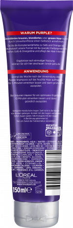 L'Oreal Paris Elvital Color Glanz Purple Kur, 150 ml, Фиолетовый смываемый уход против желтизны для осветлённых, мелированных и седых волос, выдержка 5 минут, 150 мл