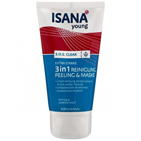 ISANA Young S.O.S. Clear extra starke 3in1 Reinigung, Peeling & Maske Сос Пилинг и Маска 3в1 очищение, пилинг и маска для жирной и поврежденной кожи 150 г