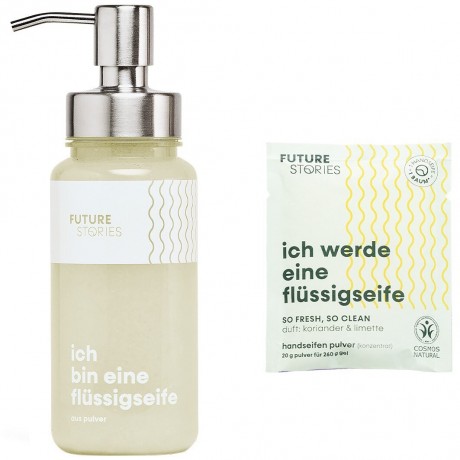 FUTURE STORIES Starterset Flussigseife Pulver Koriander & Limette inkl. Pumpspender  Стартовый набор жидкого мыльного порошка с кориандром и лаймом, включая помпу-дозатор