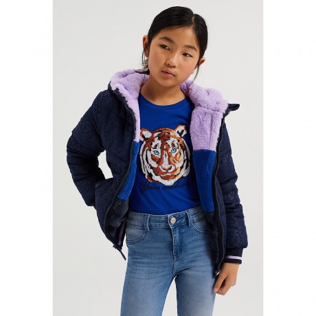 WE Fashion Madchen-Wendejacke mit Kapuze und Kunstfell Blazer fur Madchen Двусторонняя куртка для девочки с капюшоном и блейзер из искусственного меха для девочки