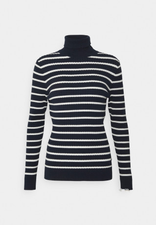 Tommy Hilfiger CABLE ROLL SWEATER Jumper blue/off white СВИТЕР CABLE ROLL Джемперы синий/белый