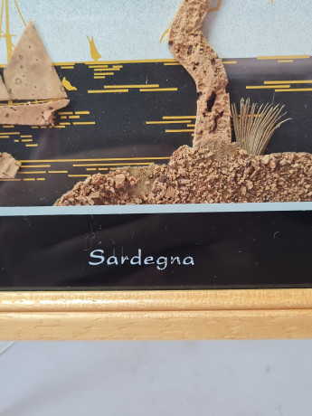 Панно декоративное винтажное из пробкового дерева "Сардиния", объемное, под стеклом, в раме, Италия, 2000-2010гг.