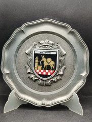 Тарелка декоративная винтажная Koziol "Герб города Маульбронн" / Серия "Геральдика", яркий декор, олово (95%), 23 см, Германия, 1970-80гг.