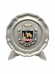 Тарелка декоративная винтажная Koziol "Герб города Маульбронн" / Серия "Геральдика", яркий декор, олово (95%), 23 см, Германия, 1970-80гг.