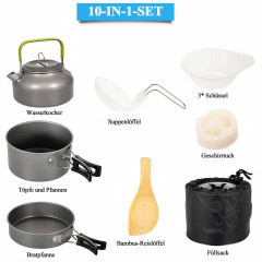 NUODWELL NUODWELL Gaskocher Camping Kochgeschirr, 10-teiliges Camping Geschirr Set, (10-St)  NUODWELL Походная посуда для газовой плиты, набор походной посуды из 10 предметов, (10 предметов)