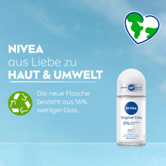 NIVEA Original Care Deodorant Roll-On, 50 ml, Нивеа Дезодорант ролик, 0% алюминия, 0% спирта, пудровый аромат, 48ч защита, 50 мл