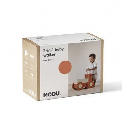 MODU 3-in-1 Baby Walker, Orange,  Ходунки детские развивающие 3 в 1 для малышей (Дания), конструктор 22 элемента, каталка-тележка с ящиком, развитие баланса и первых шагов, EPP-пена и ABS пластик, оранжевый